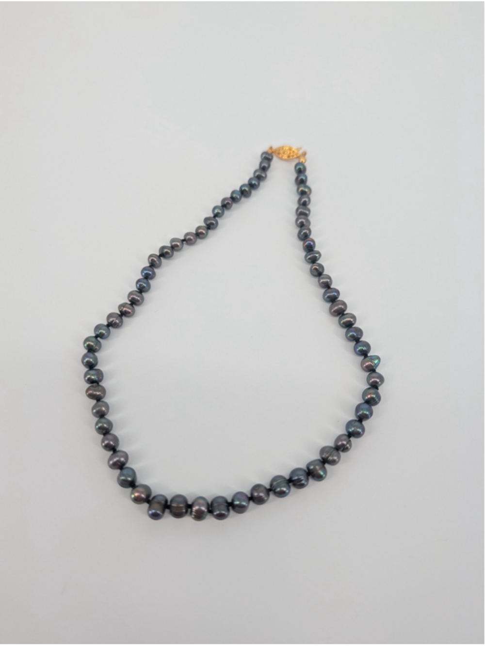 Gray Peacock Freshwater Pearl Necklace Knotted Baroque Potato Pearls 18” - Picture 5 of 11